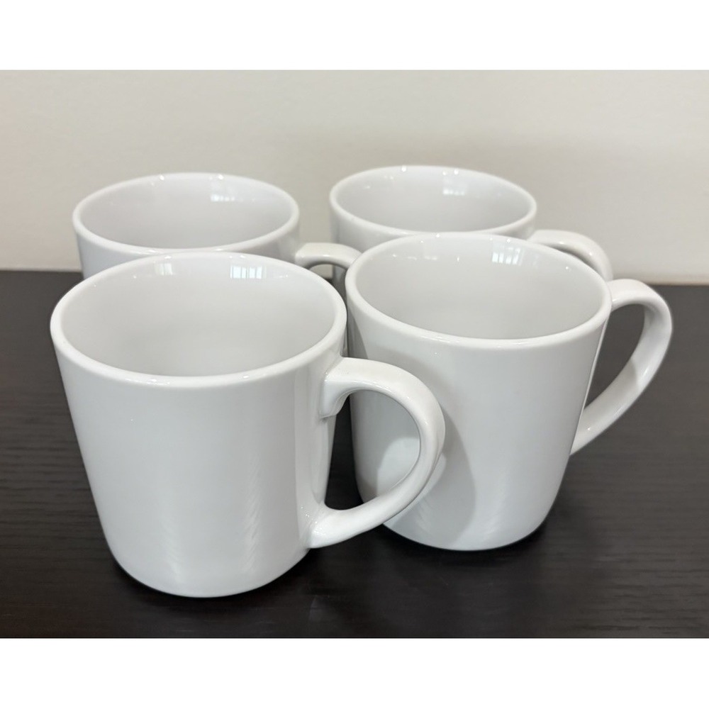 Set of 4 Crate & Barrel Mugs White Porcelain Coffee Tea Cups Made In Poland